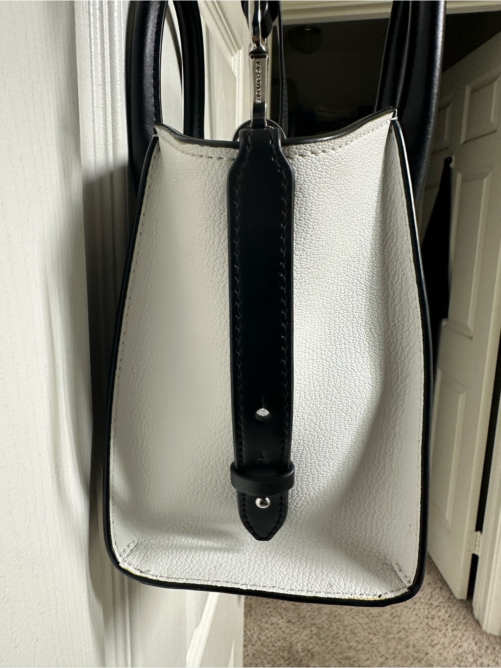 Michael Kors Kris Two-Tone Leather Satchel in Gray, White & Black - Picture 4 of 7